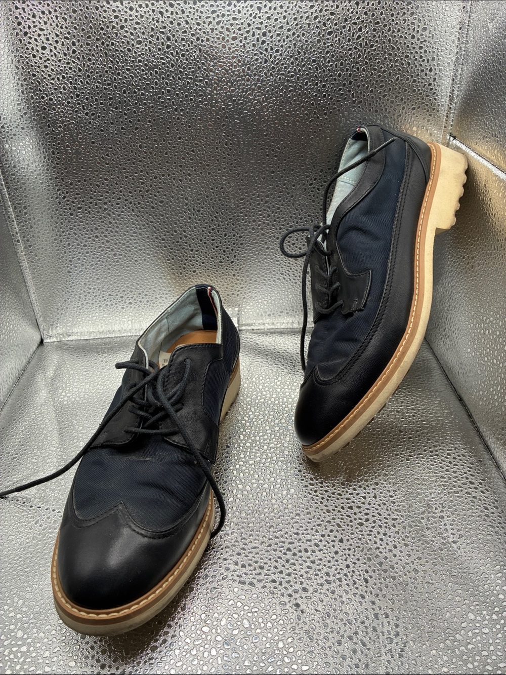 Tommy Hilfiger Navy and Tan Platform Lace-Up Oxfords